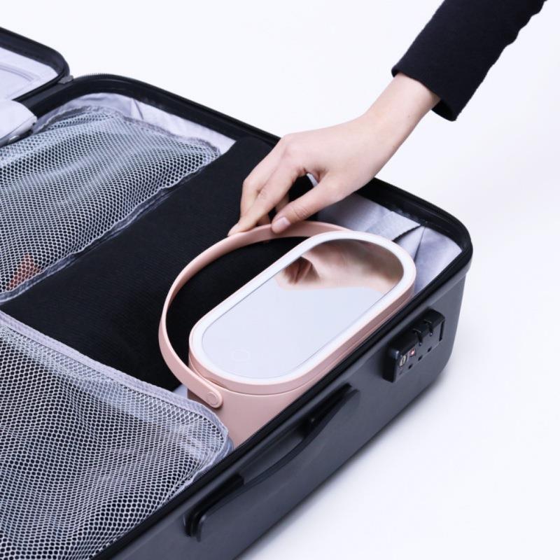 Travel Must Have Travel Portable Makeup Organizer Box with LED Light Mirror